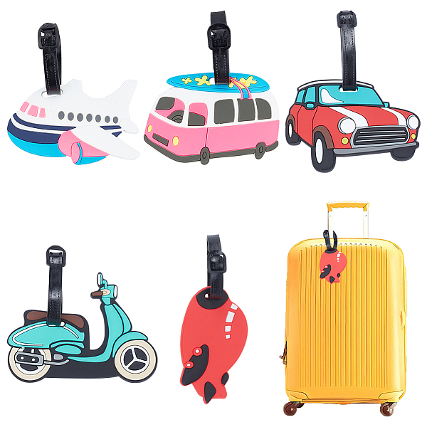 

PandaHall BENECREAT 5 Styles Travel Luggage Tags, Cartoon Style Vehicle Suitcase Name Tags Identify Baggage Label with Adjustable Plastic...
