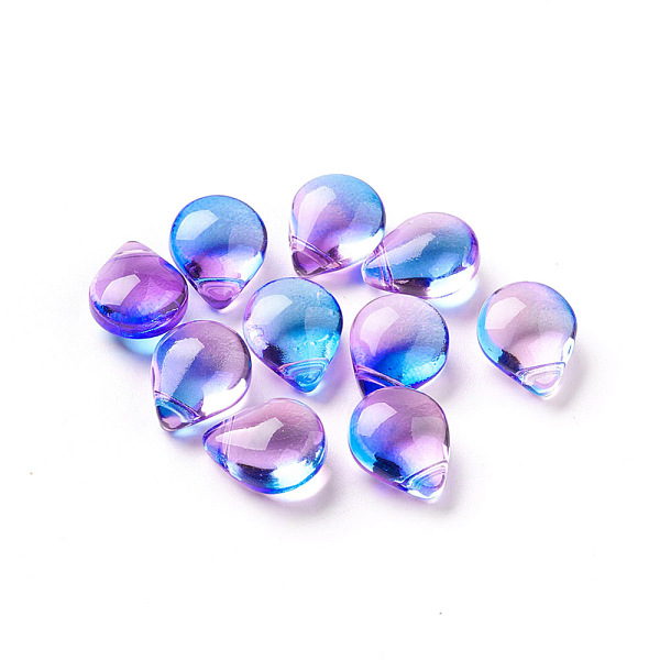 

PandaHall Transparent Glass Beads, Dyed & Heated, Teardrop, Colorful, 12x9x6mm, Hole: 1mm Glass Teardrop