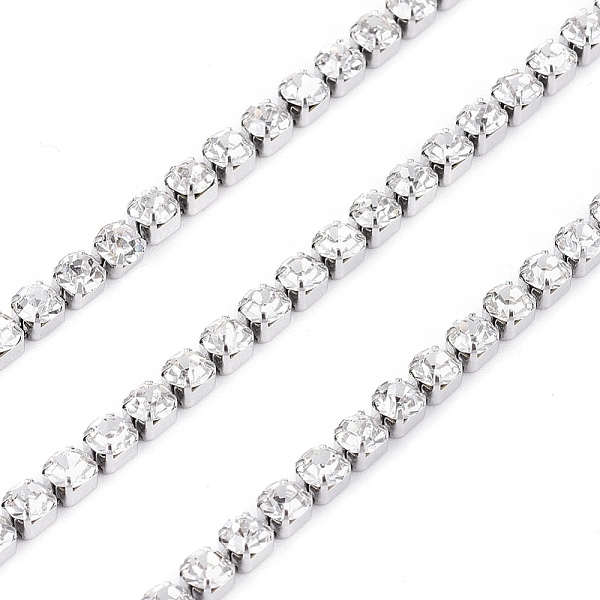 

PandaHall 304 Stainless Steel Rhinestone Strass Chains, with Spool, Rhinestone Cup Chains, Unwelded, Stainless Steel Color, 3x3x3mm, about...