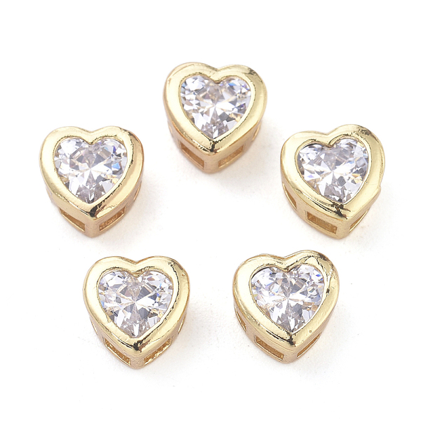 

PandaHall Vacuum Plating Brass Cubic Zirconia Pendants, Multi-Strand Links, Long-Lasting Plated, Heart, Clear, Golden, 7x7x4mm, Hole...