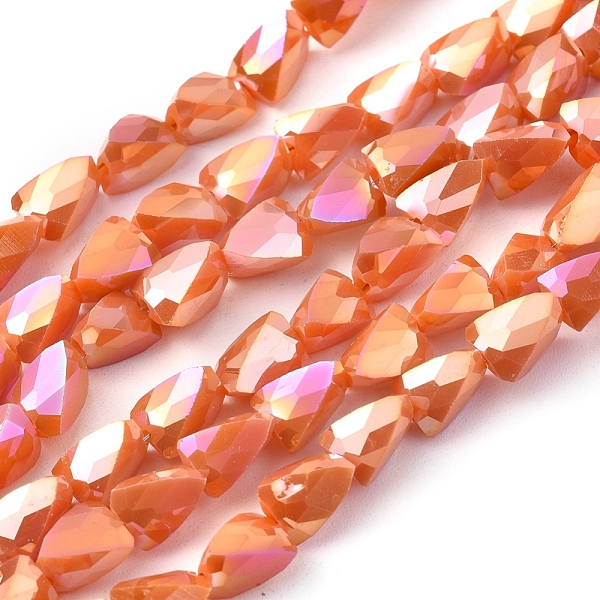

PandaHall Electroplate Opaque Solid Color Glass Beads Strands, Full Rainbow Plated, Faceted, Triangle, Coral, 8x6x6mm, Hole: 1.2mm, about..., Red