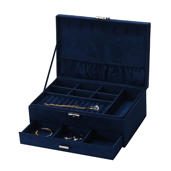 

PandaHall Velvet & Wood Jewelry Boxes, Portable Jewelry Storage Case, with Alloy Lock, for Ring Earrings Necklace, Rectangle, Prussian Blue...
