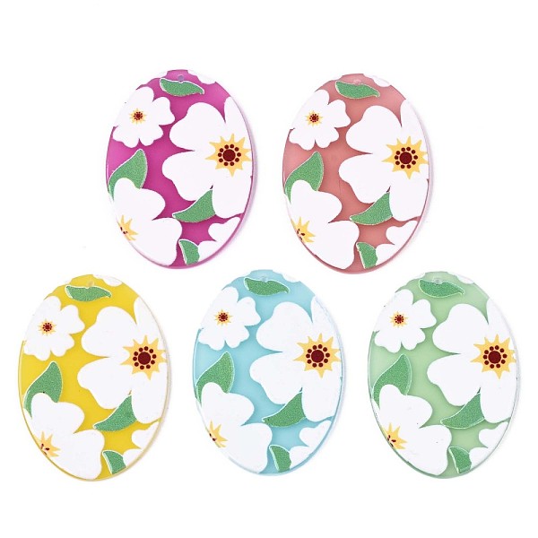 

PandaHall Translucent Cellulose Acetate(Resin) Pendants, 3D Printed, Oval with Flower, Mixed Color, 45x31.5x2.5mm, Hole: 1.4mm Cellulose..., Multicolor