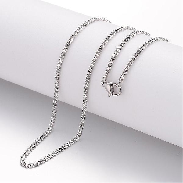 

PandaHall 304 Stainless Steel Necklace, Curb Chains, with Lobster Clasps, Stainless Steel Color, 17.72 inch(450mm), 2.2mm Stainless Steel