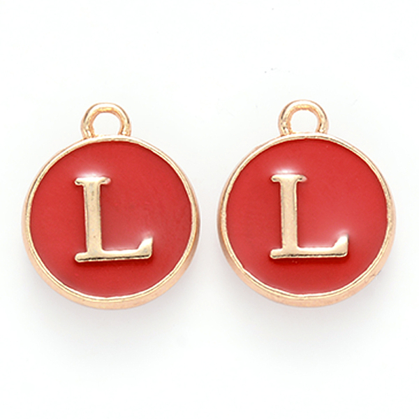 

PandaHall Golden Plated Alloy Enamel Charms, Cadmium Free & Lead Free, Enamelled Sequins, Flat Round, Red, Letter.L, 14x12x2mm, Hole: 1.5mm...