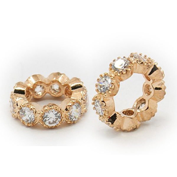 

PandaHall Brass Cubic Zirconia Beads, Rondelle, Rose Gold, 10x3mm, Hole: 6mm Brass+Cubic Zirconia Rondelle