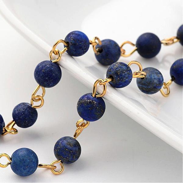 

PandaHall Handmade Natural Lapis Lazuli Beaded Chains, Unwelded, with Brass Eye Pin, Golden, 39.3 inch Lapis Lazuli