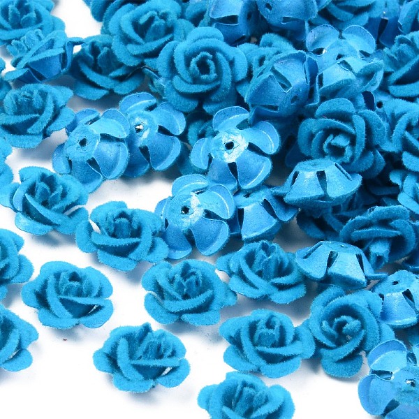 

PandaHall Flocky Aluminum Beads, Rose Flower, Deep Sky Blue, 15x15x9mm, Hole: 1.4mm, about 1000pcs/bag Aluminum Flower
