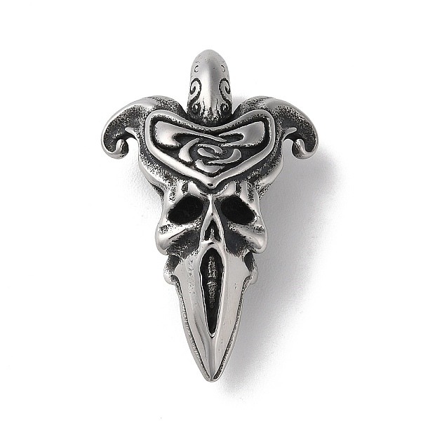 

PandaHall 304 Stainless Steel Pendants, Punk Skull Charm, Antique Silver, 44x28x14mm, Hole: 9x6.5mm 304 Stainless Steel Skull