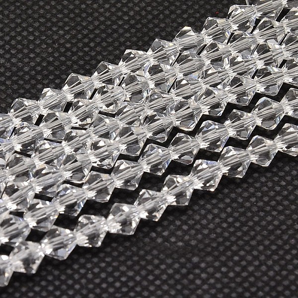 

PandaHall Imitate Austrian Crystal Bicone Glass Beads Strands, Grade AA, Faceted, Clear, 5x5mm, Hole: 1mm, about 55pcs/strand, 26cm Glass...