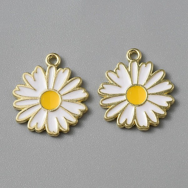 

PandaHall Light Gold Plated Alloy Enamel Pendants, Daisy Charms, White, 18x16x1mm, Hole: 1.3mm Alloy+Enamel Flower White