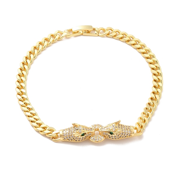 

PandaHall Green Cubic Zirconia Double Leopard Link Bracelet with Curb Chains for Men Women, Cadmium Free & Nickel Free & Lead Free, Real 18K...
