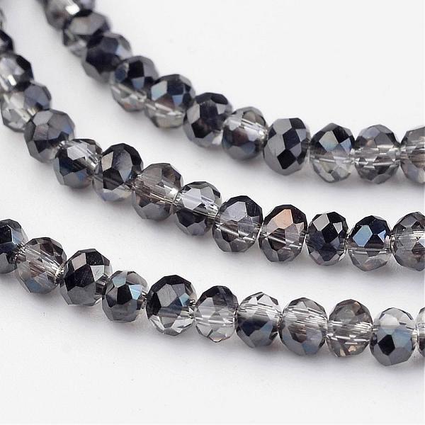 

PandaHall Electroplate Glass Bead Strands, Half Plated, Faceted, Rondelle, Black Plated, 3x2mm, Hole: 1mm, about 165~169pcs/strand, 15~16...