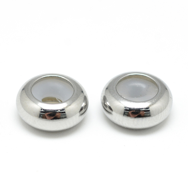 

PandaHall 201 Stainless Steel Beads, with Rubber Inside, Slider Beads, Stopper Beads, Rondelle, Stainless Steel Color, 8x4mm, Rubber Hole...