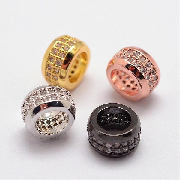 

PandaHall Brass Micro Pave Cubic Zirconia European Beads, Rondelle, Large Hole Beads, Lead Free & Nickel Free, Mixed Color, 8x4.5mm, Hole...