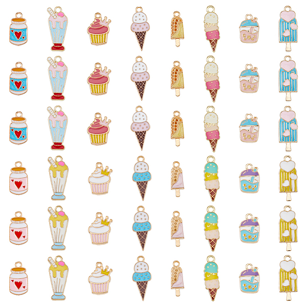 PandaHall SUPERFINDINGS 64Pcs 16 Style Alloy Enamel Pendants, Ice Cream & Cake & Bubble Tea, Mixed Color, 15.5~24.5x7~13x1.5~3.5mm, Hole...