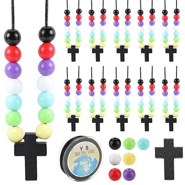 

PandaHall SUNNYCLUE 150Pcs Wood Cross Charms Necklace Making Kit 10Pcs Small Black Cross Charms 140Pcs 8mm Colorful Assorted Acrylic Round..., Multicolor
