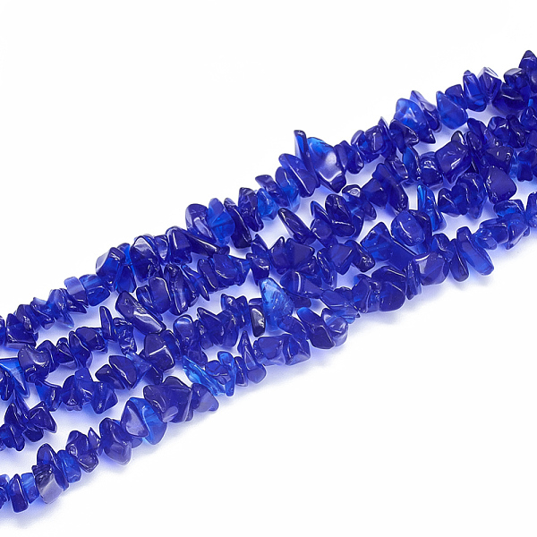 

PandaHall Baking Painted Glass Beads Strands, Chip, Blue, 5~11x3~9x1~9mm, Hole: 1mm, about 200~300pcs/strand, 33.8 inch Glass Chip Blue