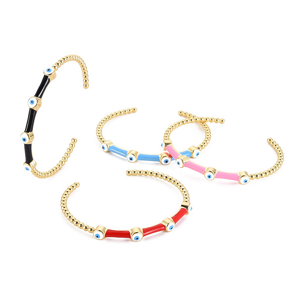 

PandaHall Evil Eye Enamel Open Cuff Bangle, Golden Brass Jewelry for Women, Cadmium Free & Lead Free, Mixed Color, Inner Diameter: 2x2-1/2..., Multicolor