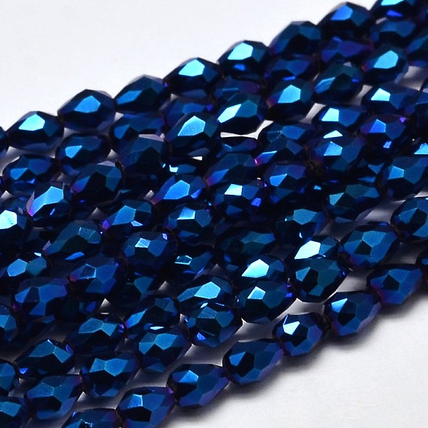 

PandaHall Faceted Teardrop Full Plated Electroplate Glass Beads Strands, Blue Plated, 5x3mm, Hole: 1mm, about 100pcs/strand, 17.7 inch~19.6...