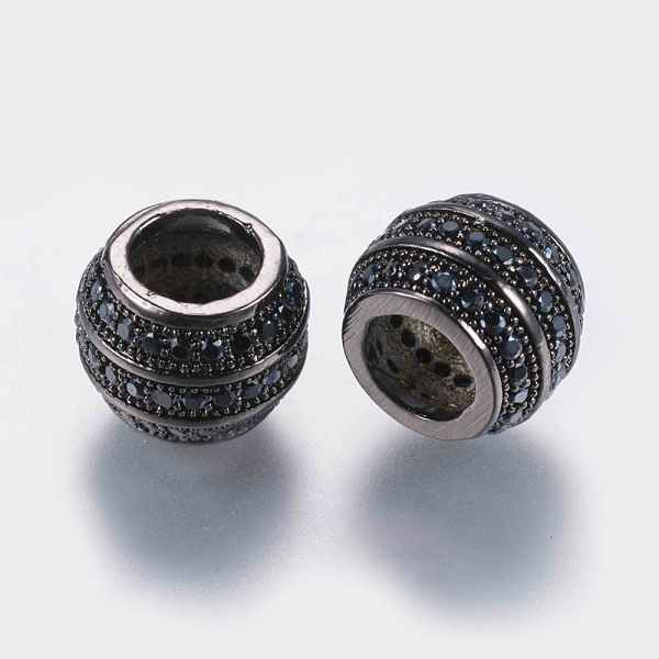 

PandaHall Brass Micro Pave Cubic Zirconia European Beads, Large Hole Beads, Rondelle, Black, Gunmetal, 9.5x7.5mm, Hole: 5mm Brass+Cubic...