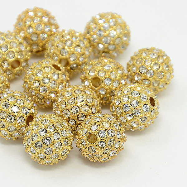 

PandaHall Alloy Rhinestone Beads, Grade A, Round, Golden Metal Color, Crystal, 10mm Alloy+Rhinestone Round Clear