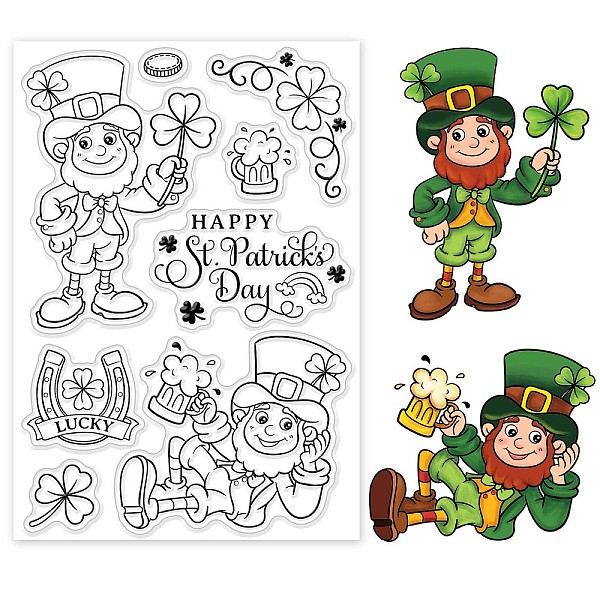 

PandaHall GLOBLELAND Happy St. Patrick's Day Clear Stamps Lucky Grass Silicone Stamps Rubber Transparent Rubber Seal Stamps for Card Making...