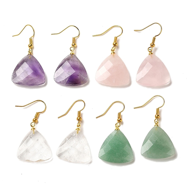 

PandaHall Natural Mixed Gemstone Faceted Triangle Dangle Earrings, Golden Brass Earrings, 40x20.5mm Mixed Stone Triangle