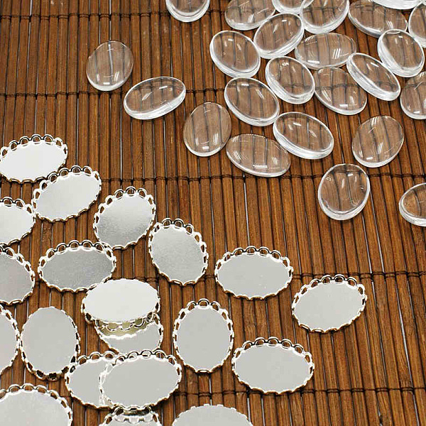 

PandaHall Brass Cabochon Settings and Oval Transparent Clear Glass Cabochons for DIY Jewelry Making, Lead Free & Cadmium Free, Silver Color...