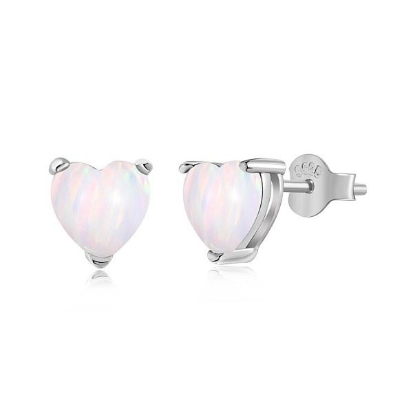

PandaHall Rhodium Plated 925 Sterling Silver Opal Stud Earrings for Women, with S925 Stamp, Real Platinum Plated, Heart, WhiteSmoke, 6x6.7mm..., White