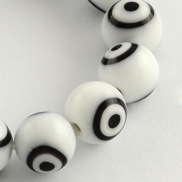 

PandaHall Round Handmade Evil Eye Lampwork Beads Strands, White, 8mm, Hole: 1mm, about 48pcs/strand, 13.7 inch Lampwork Evil Eye White