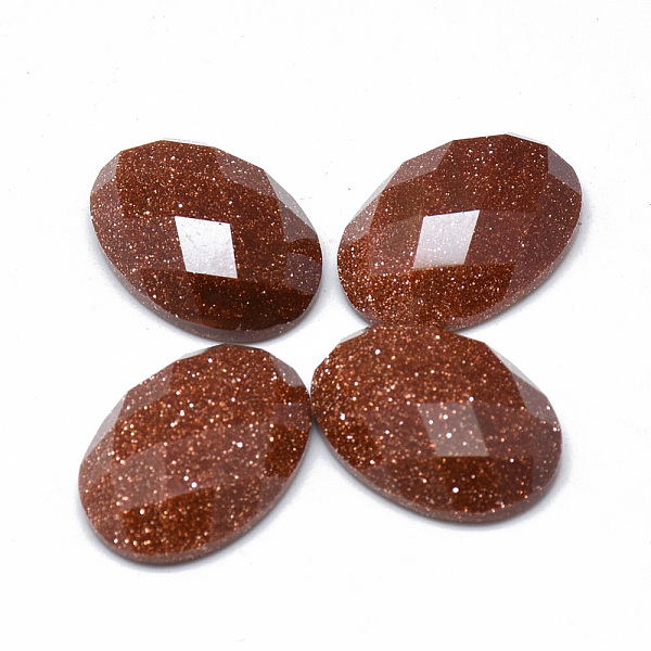 

PandaHall Synthetic Goldstone Cabochons, Handmade Faceted, Oval, 18x13x6~7mm Goldstone Oval