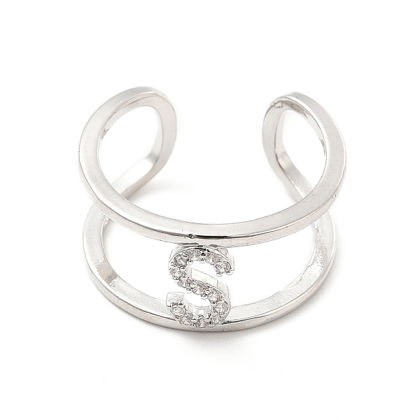 

PandaHall Clear Cubic Zirconia Initial Letter Open Cuff Ring, Platinum Brass Double Line Ring for Women, Lead Free & Cadmium Free, Letter.S...