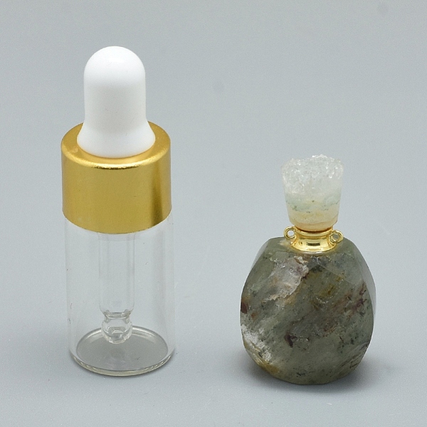

PandaHall Natural Green Lodolite Quartz Openable Perfume Bottle Pendants, with Brass Findings and Glass Essential Oil Bottles...