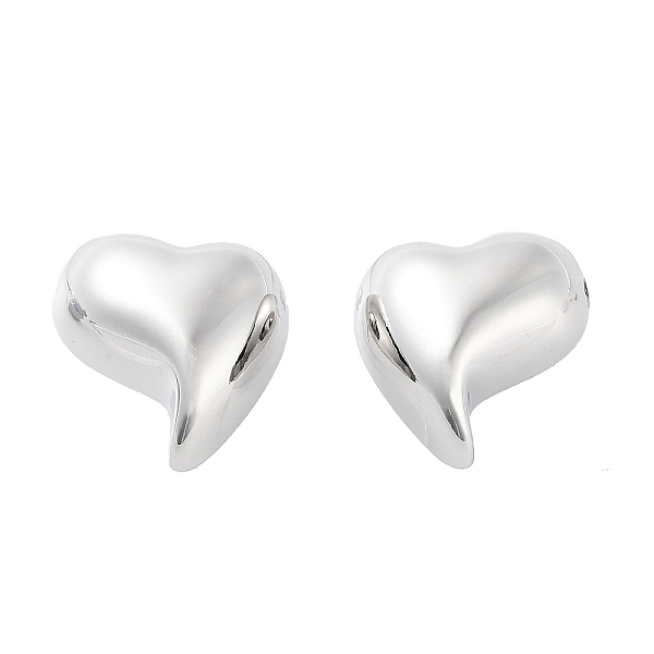 

PandaHall Brass Stud Earrings for Women, Heart, Platinum, 18x18mm Brass Heart