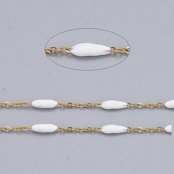 

PandaHall Handmade Enamel Beaded Chains, with Stainless Steel Curb Chains and Spool, Soldered, Long-Lasting Plated, Golden, White...