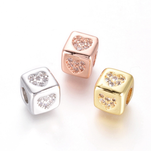 

PandaHall Brass Beads, with Micro Pave Cubic Zirconia, Cube with Heart, Clear, Mixed Color, 6x6x6mm, Hole: 3mm Brass+Cubic Zirconia Cube...