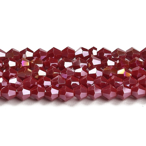 

PandaHall Opaque Solid Color Electroplate Glass Beads Strands, AB Color Plated, Faceted, Bicone, Dark Red, 4x4mm, Hole: 0.8mm, about...