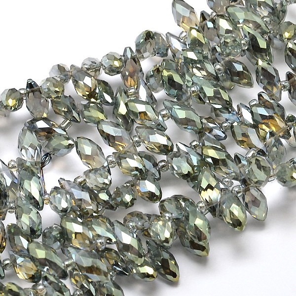 

PandaHall Faceted Teardrop Full Rainbow Plated Electroplate Glass Beads Strands, Top Drilled Beads, Dark Sea Green, 12x6mm, Hole: 1mm, about...