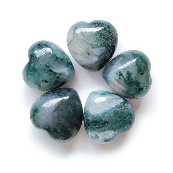 

PandaHall Natural Moss Agate Healing Stones, Heart Love Stones, Pocket Palm Stones for Reiki Ealancing, 15x15x10mm Moss Agate Heart