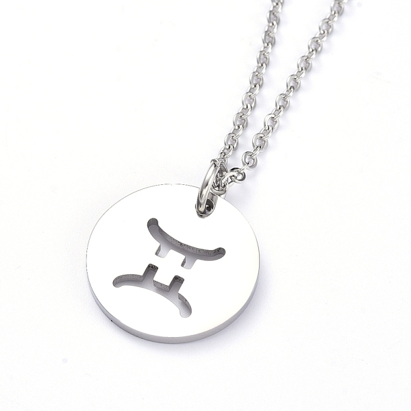 

PandaHall 304 Stainless Steel Pendant Necklaces, with Cable Chains and Lobster Claw Clasps, Flat Round with Twelve Constellations, Stainless...