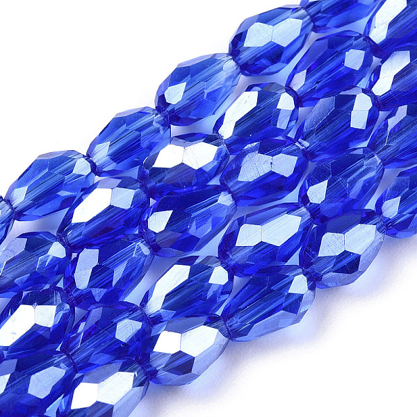 

PandaHall Electroplate Glass Beads Strands, Pearl Luster Plated, Faceted, teardrop, Blue, 6x4mm, Hole: 1mm, about 72pcs/strand, 15 inch...