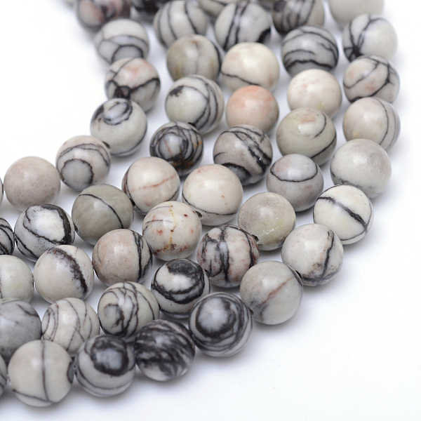 

PandaHall Round Natural Black Silk Stone/Netstone Bead Strands, 6mm, Hole: 1mm, about 60~62pcs/strand, 14.9~15.2 inch Netstone Round