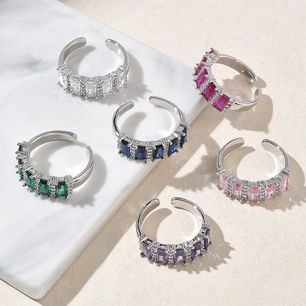 Bagues ouvertes en laiton avec micro pavé de zircones cubiques pour femmes