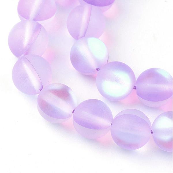 

PandaHall Synthetic Moonstone Beads Strands, Holographic Beads, Dyed, Frosted, Round, Lilac, 6mm, Hole: 1mm, about 60~62pcs/strand, 14~15..., Purple