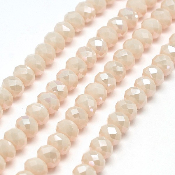 

PandaHall 1 Strand Electroplate Opaque Solid Color Crystal Glass Rondelle Beads Strands, Faceted, AB Color Plated, PeachPuff, 10x7mm, Hole..., Brown