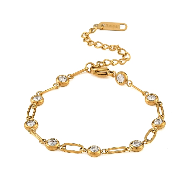 304 Stainless Steel Pave Clear Cubic Zirconia Link Chain Bracelets for Women