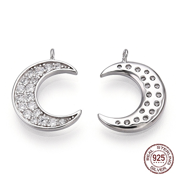 

PandaHall Rhodium Plated 925 Sterling Silver Micro Pave Cubic Zirconia Pendants, Moon Charms, Nickel Free, Real Platinum Plated, 15x11x1.5mm..., Clear