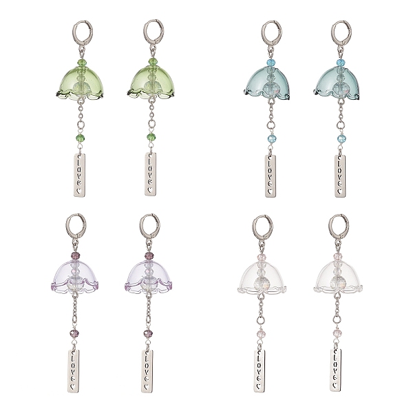 

PandaHall 4 Pairs 4 Color Glass Flower Wind Chime Dangle Leverback Earrings, Word Love Brass Long Drop Earrings for Women, Mixed Color, 78mm..., Multicolor