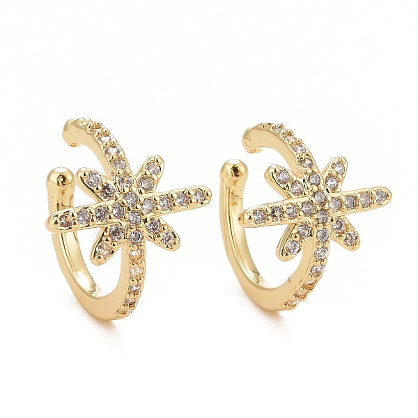 

PandaHall Clear Cubic Zirconia Star Cuff Earrings, Rack Plating Brass Jewelry for Women, Cadmium Free & Lead Free, Real 18K Gold Plated...